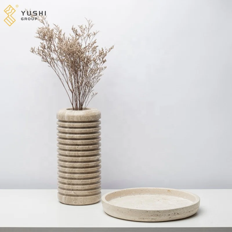 Yushi Group Simple modern creative straight yellow hole stone vase flower ware soft coffee table marble storage fruit tray