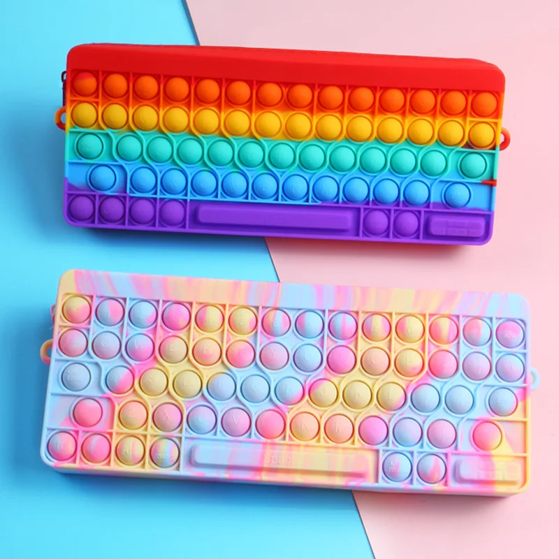 Pop Bubble Pen Storage Bag Push Bubble Pencil Bags School Kids Rainbow Silicone Stress Relief Fidget Popper