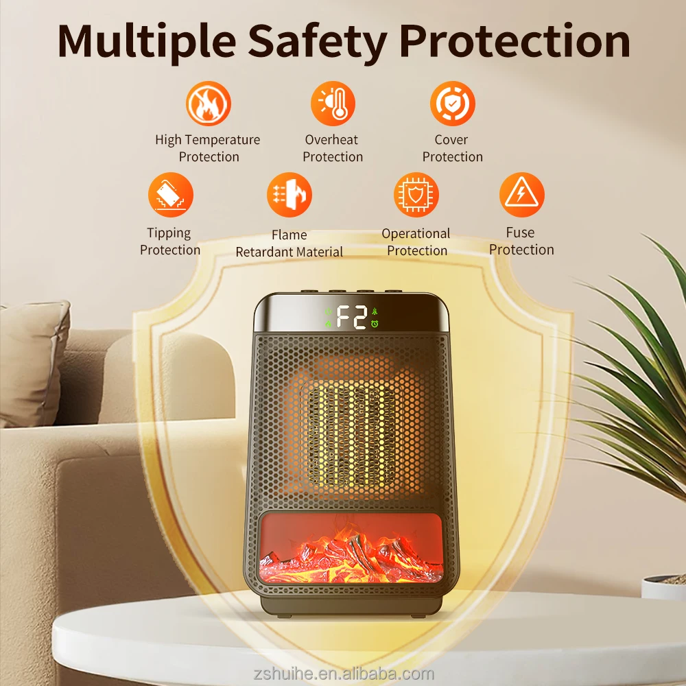 Portable 1000W Desktop Fireplace Rapid Expansion Flame Heater with PTC Heating Element Thermostat Control Overheat Protection