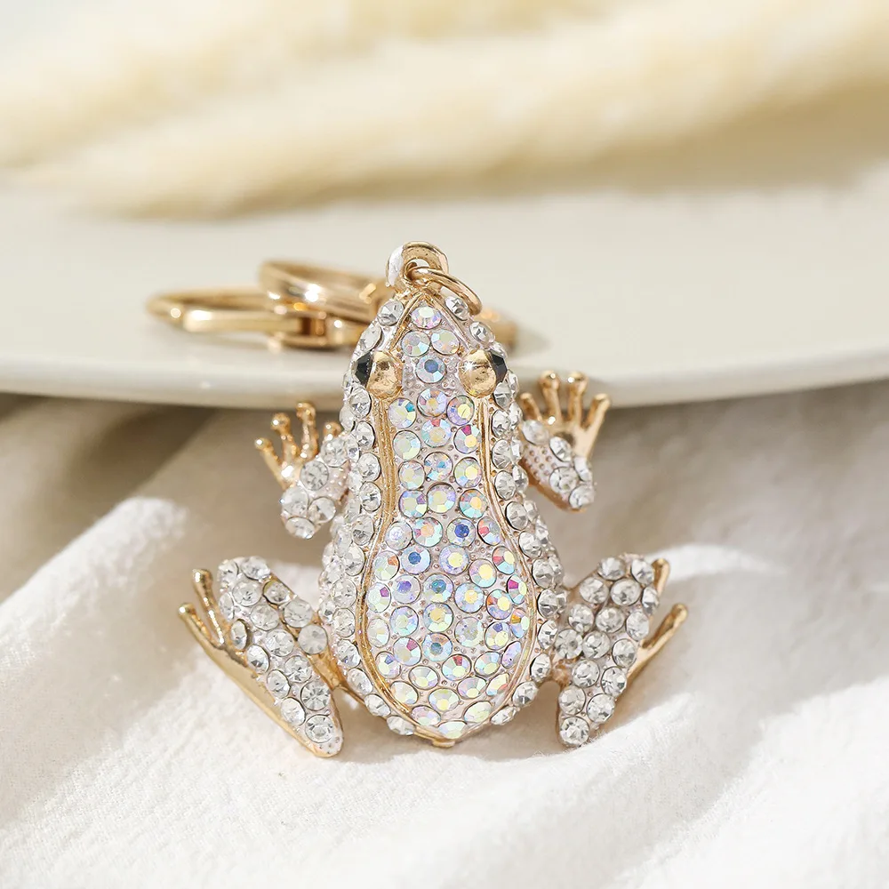 Beautiful Sparkling Crystal rhinestone Multicolor Frog Key Chains Pendant glittering Metal Keychain Bag Purse Charm Accessories