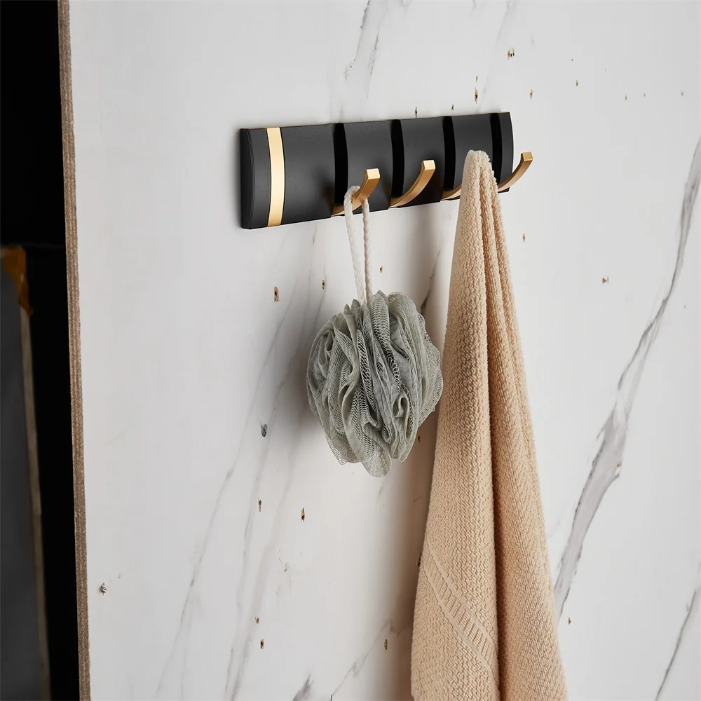Space aluminum sticky hook black gold hanging hook single row hook clothes wall without punching