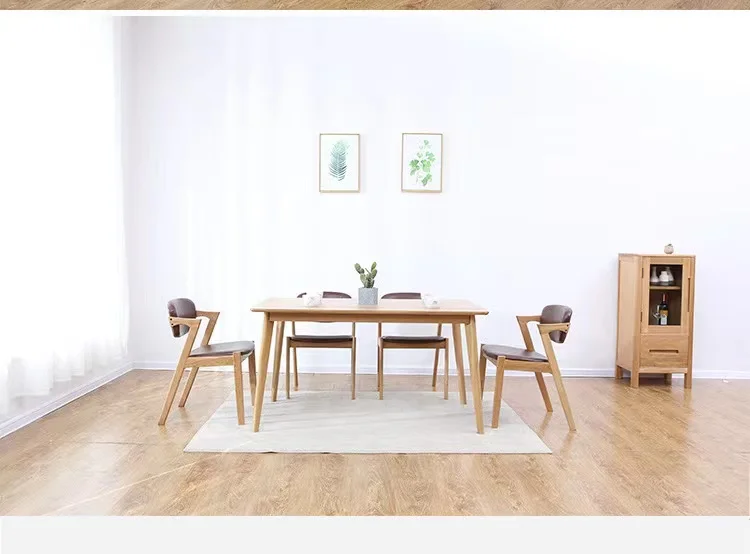 Japanese designer Wood Dining Chair Z shape PVC leather upholstered arm wooden chair Restaurant  Home Dinning Room Chairs