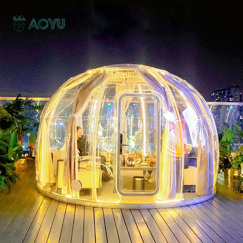 AOYU outdoor hotel transparent starry bubble party skylight pc round polycarbonate glamping dome igloo tent for restaurant