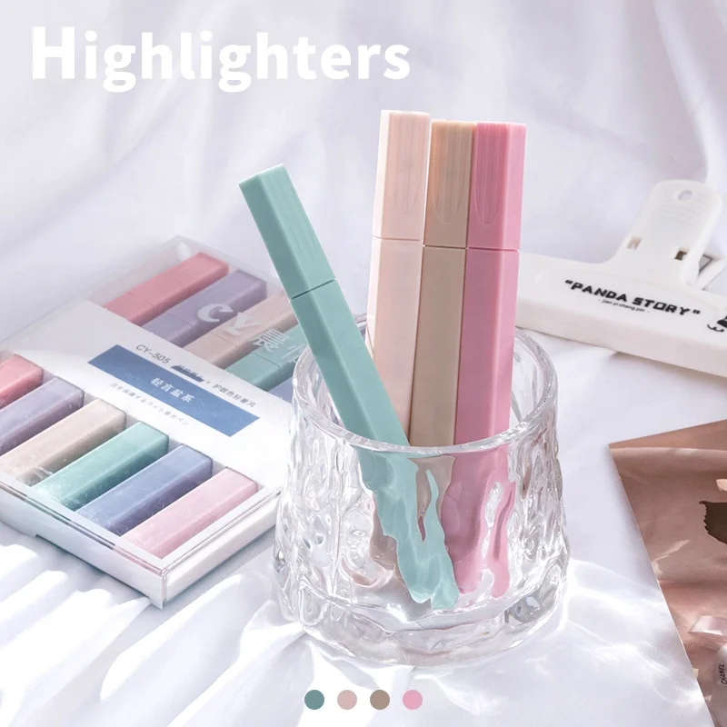 Discount Oem Custom Affordable Highlighter Rectangular Marker Pen Macaron Pink Highlighter Set