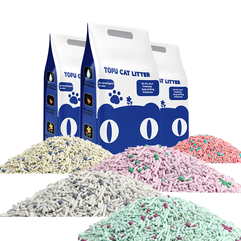 Китайский производитель оптовая продажа свежий 6 л растительный Разлагаемый кошачий наполнитель с 5 вкусами Лучший Легко Очищаемый для тофу. Бентонитовый песок