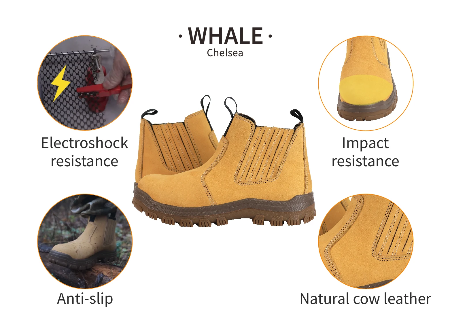 PINNIP Chel-sea Hot Sale Martin Shoes Natural Cow Leather  Oil resistance Green Compression Resistant