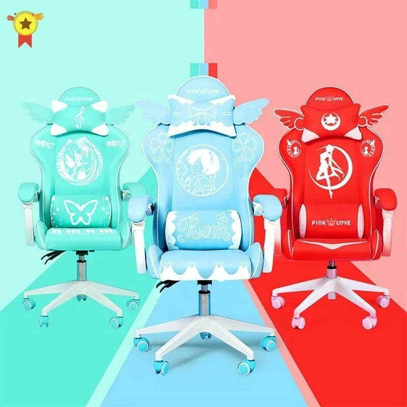 Russia popular custom color logo cute gaming chair ergonomic computer chair heavy duty white nylon base 360 degree swivel