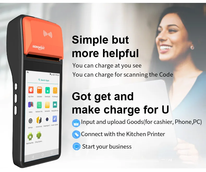 Портативный беспроводной PDA Android POS с QR-кодом сканер штрих-кода 4G LTE Wi-Fi термальный принтер