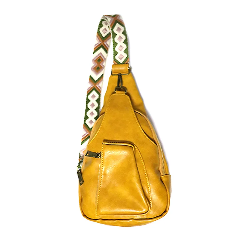 2023 New Vintage Soft Leather Women Waist Bag Colorful Jacquard Straps Amazon Fashion Pu Chest Bag High Quality Sling Bag