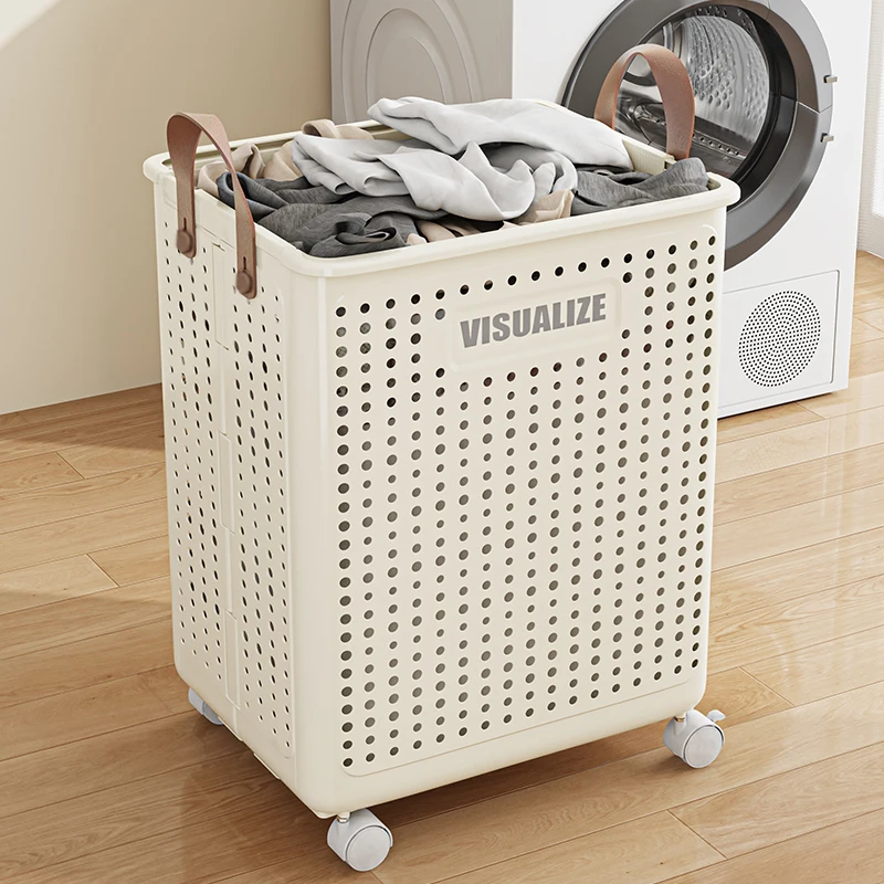 Wannuo Large Capacity Collapsible Laundry Baskets 37-53L Plastic Laundry Hamper Foldable Bathroom Laundry Basket with Wheels