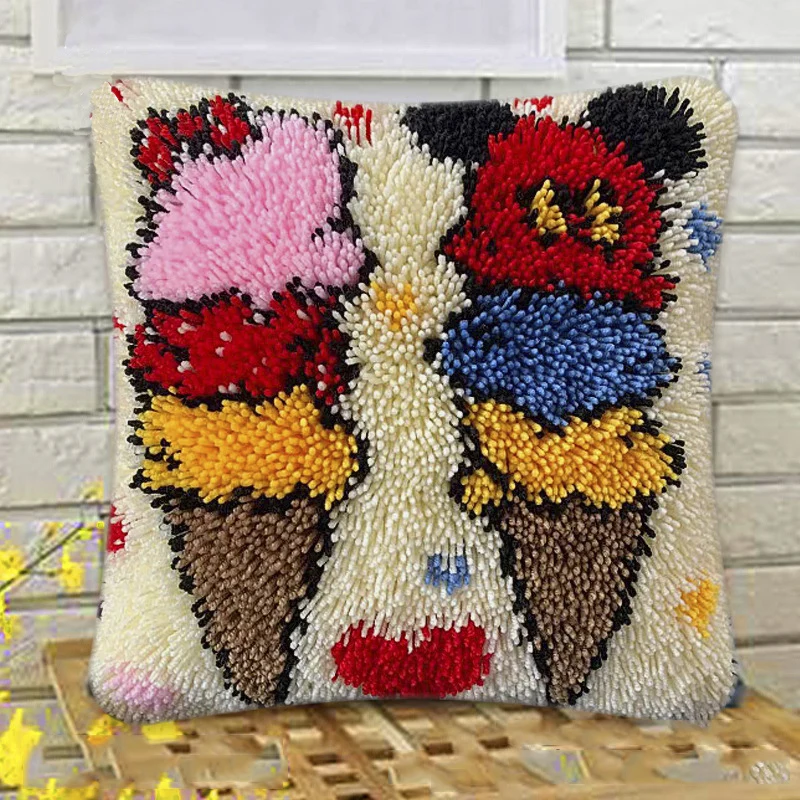 Custom DIY Yarn Art and Craft Pre Printed Canvas Throw Pillow Cover Sunflower Latch Hook Kits for Adults Pillow
