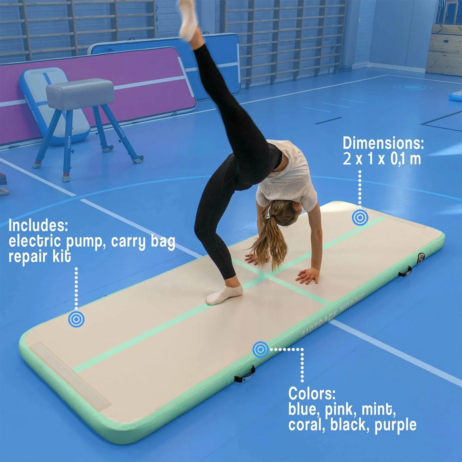 Hot Sale High Quality Custom Color Wholesale 2M Inflatable Air Track Gym Mat Tumble Track For Training