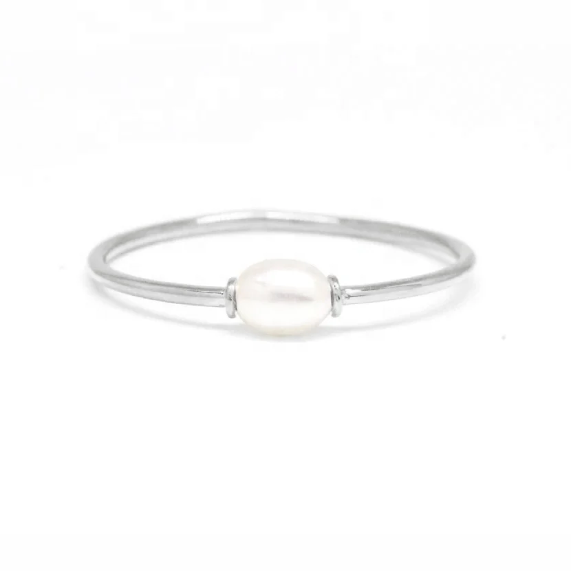 Minimalist Dainty Jewelry 925 Sterling Silver 18K Gold Plated Simple Spinning Natural Freshwater Pearl Ring for Women