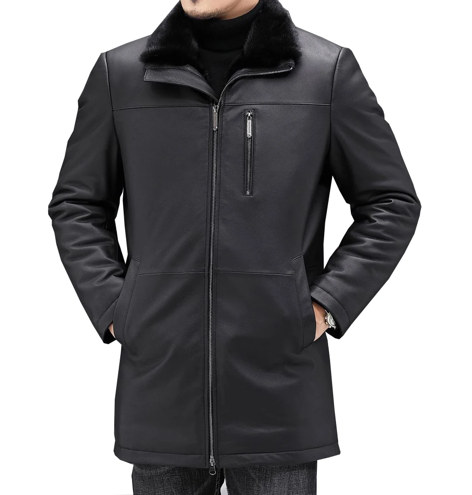 Thickened genuine leather jacket mink inner liner fur integrated cowhide collar coat, wholesale for men