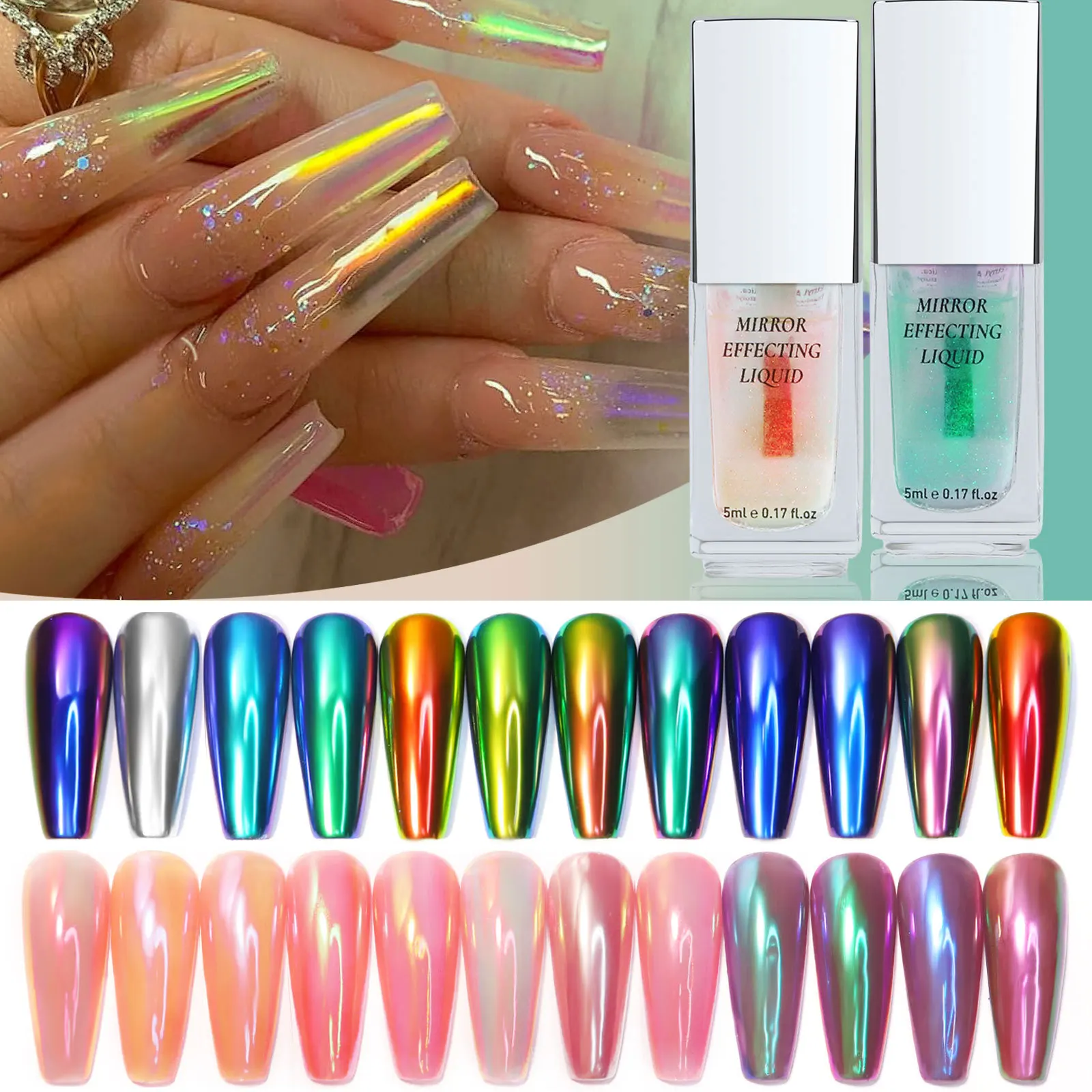 Wholesale Aurora Metallic Chrome Nail Pigment 5ml Magic Mirror Effecting Liquid Chrome Nails