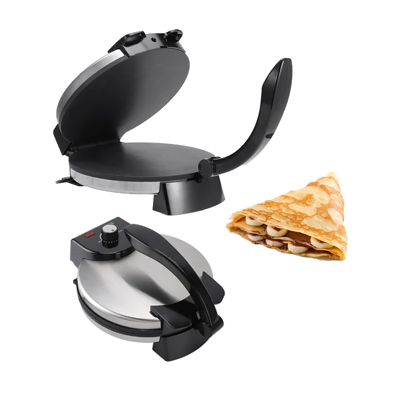 Stainless Steel Roti Maker Machine 10 inch Electric Tortilla Press Maker with Knob Temperature Control, Non-Stick Coating Plate