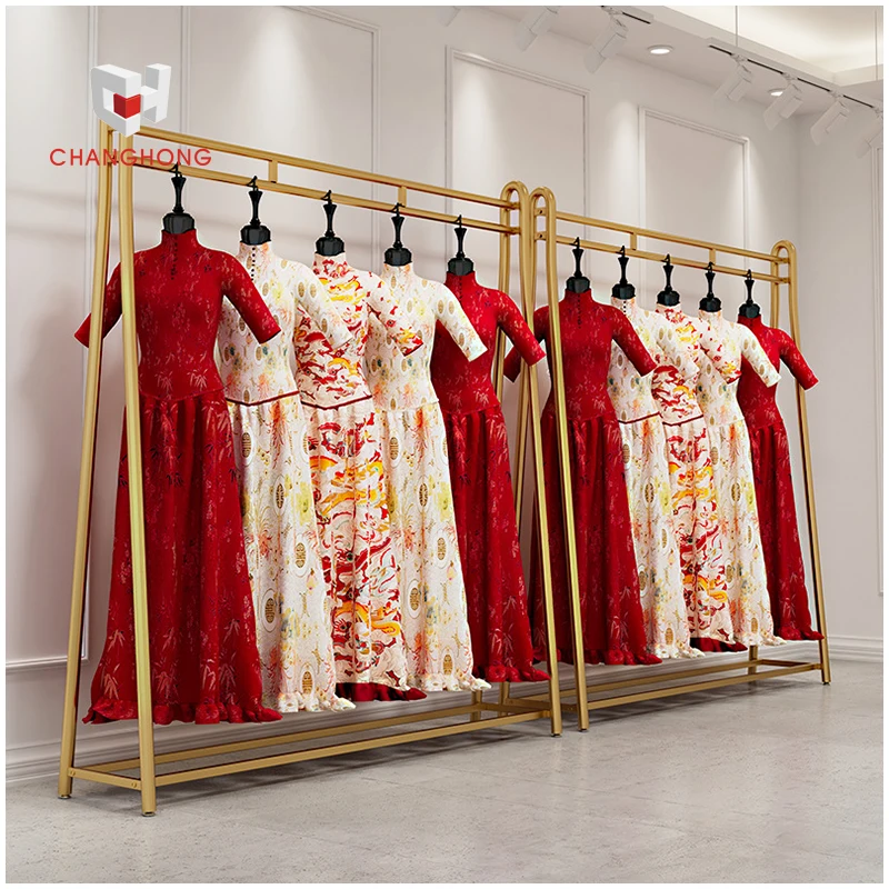 Modern Tailor Shop for display garment Boutique Gold Clothing Wall Rack and Metal Wedding Dress Display Rack