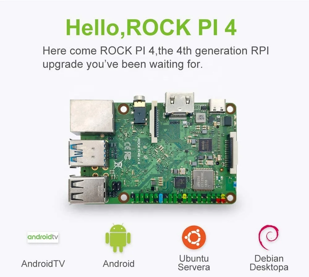 Rock PI 4B V1.4 Rockchip RK3399 Cortex Six Core SBC/Single Board Computer Compatible with Official Raspberry Pi Display