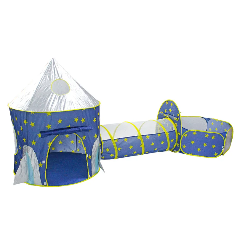 Kids Pop up 3-IN-1 Play Tent (rocket castle+Tunnel + Ball Pit)  kids play tent