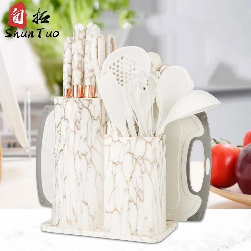 25 pcs custom professional knives silicone tableware set stainless steel ceramic kitchen meat fruit chef knife sets