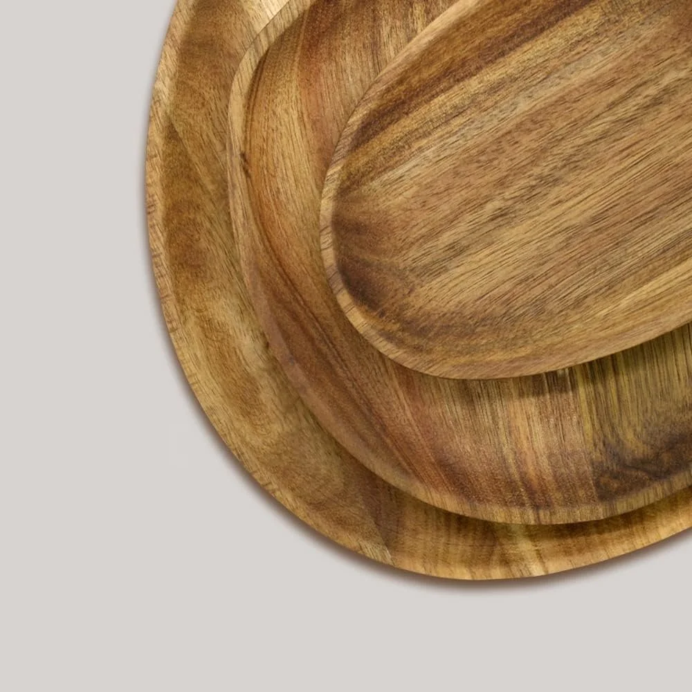Set of 5 Unbreakable Wooden Trays Easy Cleaning Dishes for Snacks Desserts Fruits Salads with Christmas Pattern Wood Plate Pack