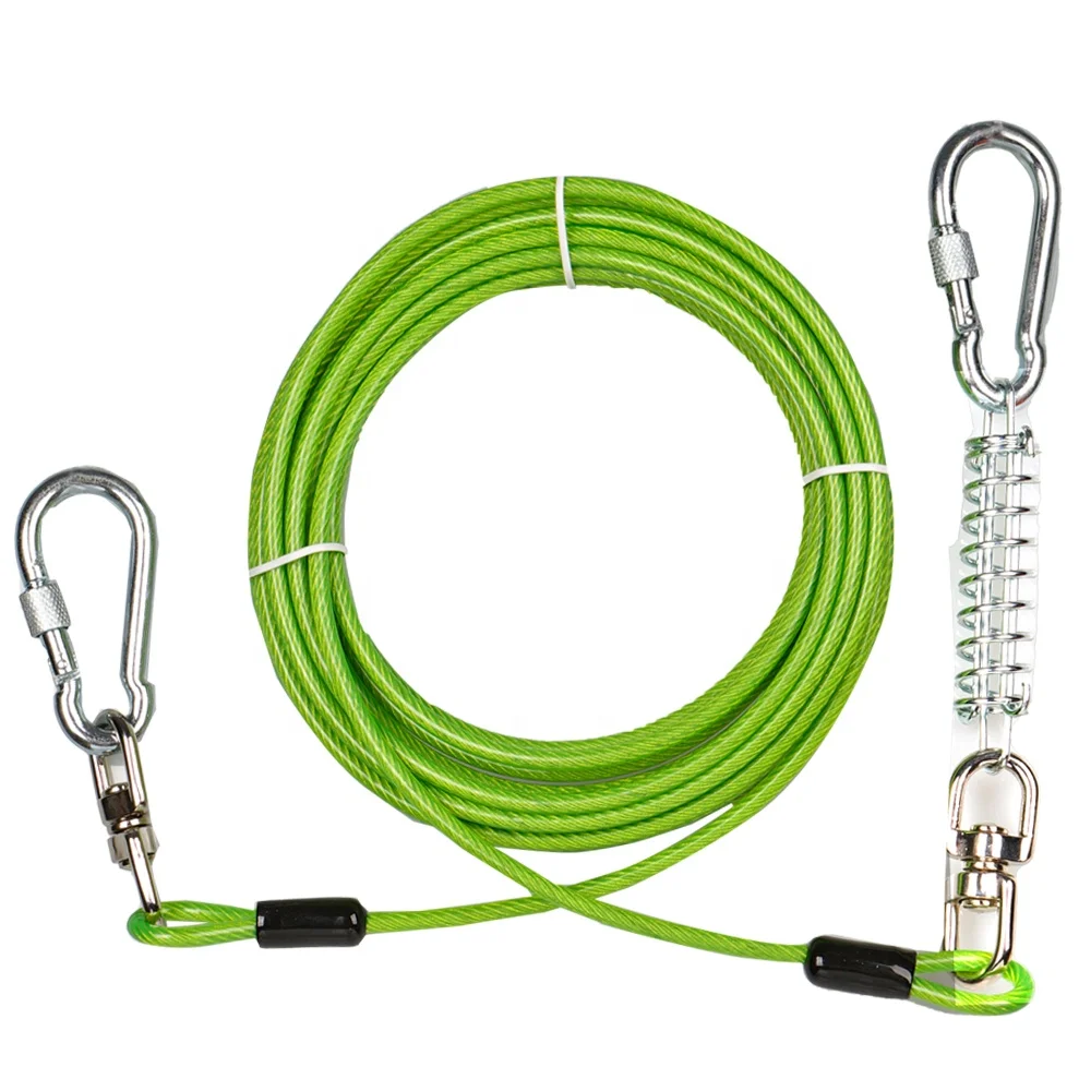 OEM-производитель, легко использовать сверхмощный сверхдлинный спиральный кабель для собак длиной 100 футов с фиксирующими карабинами для больших собак