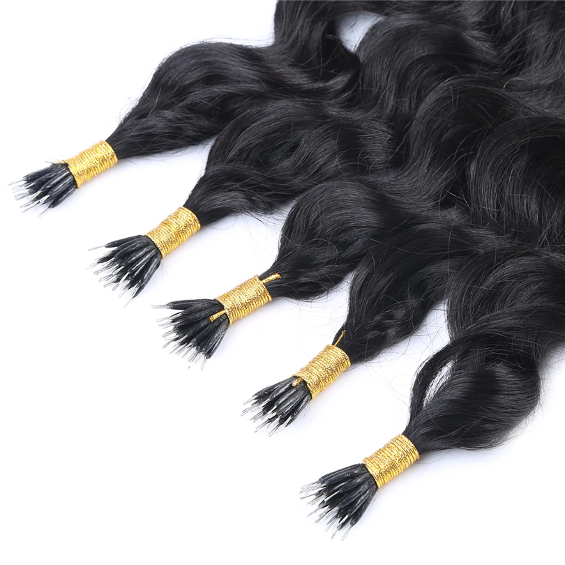 Factory Outlet High Quality Nano Tip Hair Extensions Deep Wave Virgin Remy Human Nano Tip Hair Brazilian Hair Unprocessed 10A