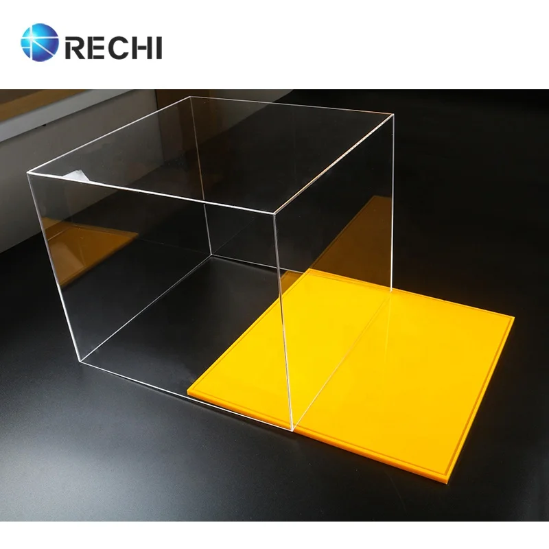 RECHI Custom Acrylic Jewelry Retail Organizer Case Plexiglass Toy Collection Storage Display Box With Anti-dust Cover & Base