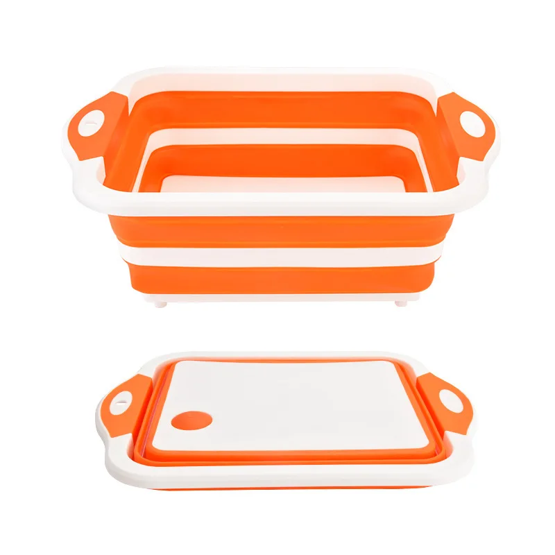 Kitchen Collapsible Chopping Board XL Food Grade Plastic and Collapsible Wash Basin for Camp