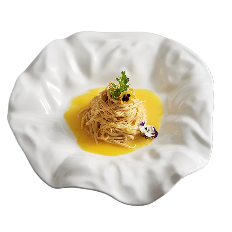 Porcelain dinner plate tableware pasta fat reducing dish household desserts wrinkle swing plate