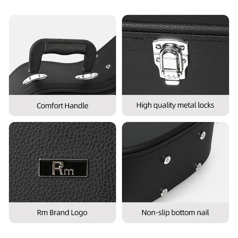 Black Leather 12 Strings Acoustic Guitar Case Solid Wooden Guitar Hard Case Protective Case For Acoustic Guitar