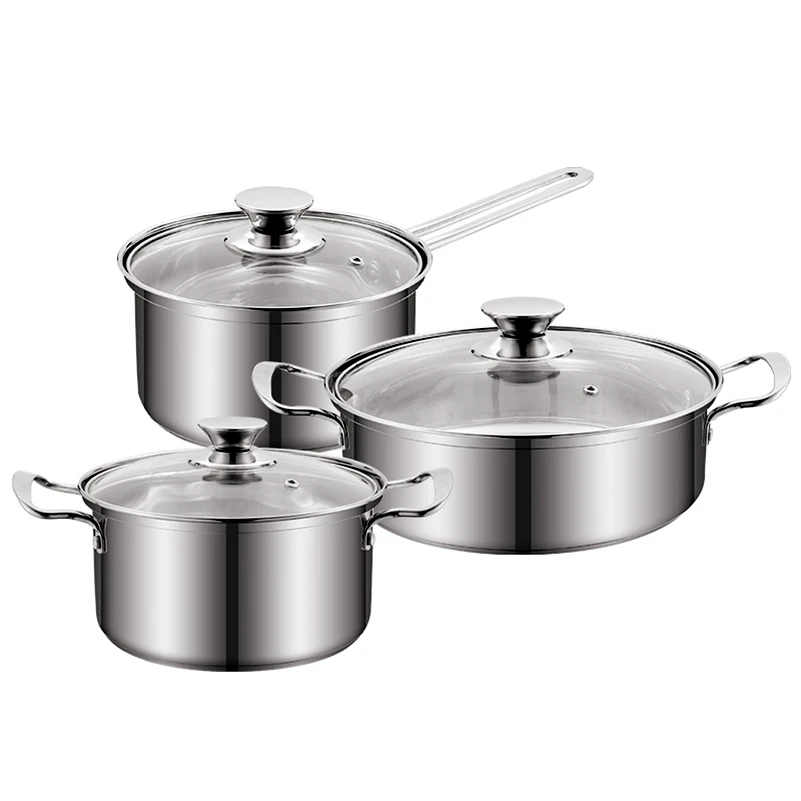 
nonstick kitchen cooking 6pcs stainless steel 201 cookware set with glass lids kitchenware and cookware housewares 
