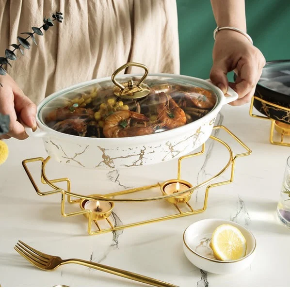 Nordic oval ceramic soup pot hotel restaurant tableware casserole binaural dry pot with glasslid