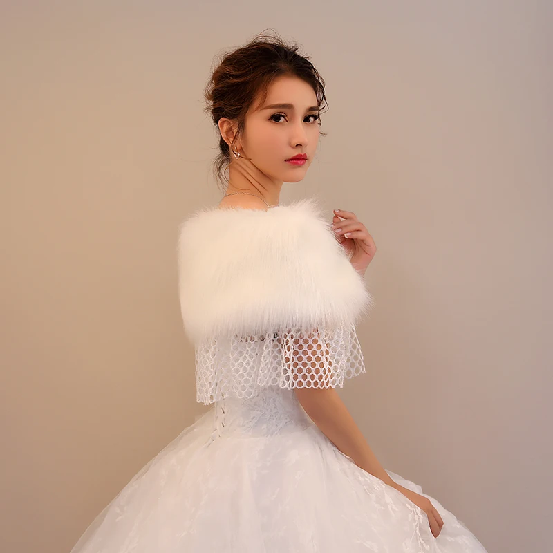 
Wholesale winter hot plush collar shawl mesh fabric tassel bridal imitation pearl buckle shawl 