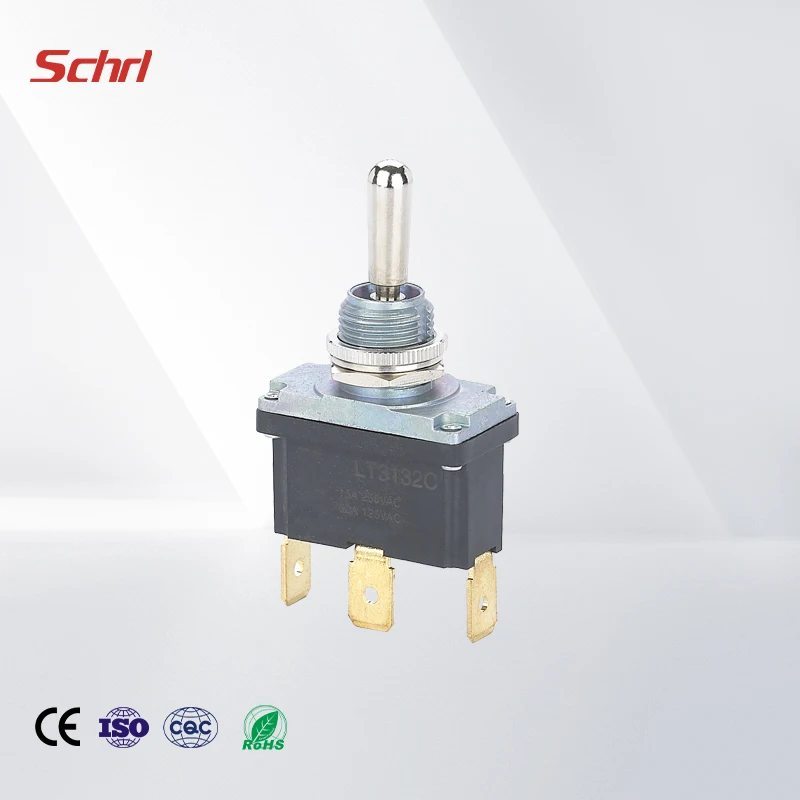LT3132C (ON)-OFF-(ON) Dpdt IP67 3 position 3 pin auto reset spring return momentary rocker metal toggle switch