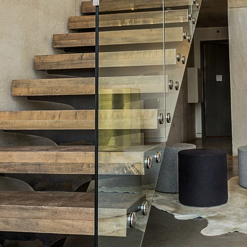 Oak Wood Steps Double Steel Plate Stringer Stairs For Home
