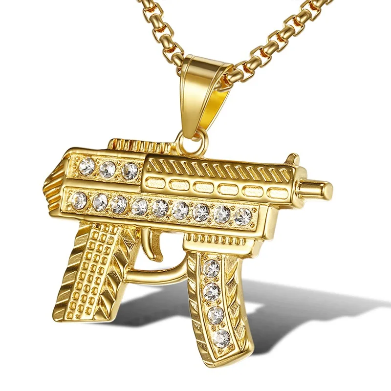 High quality stainless steel hip hop pendant iced out gun pendant