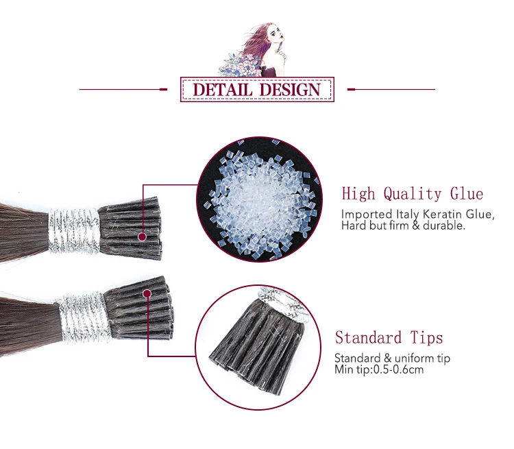 
Mongolia Raw Virgin Natural Black I Tip Pre Bonded Cuticle Aligned Human Hair Extensions 