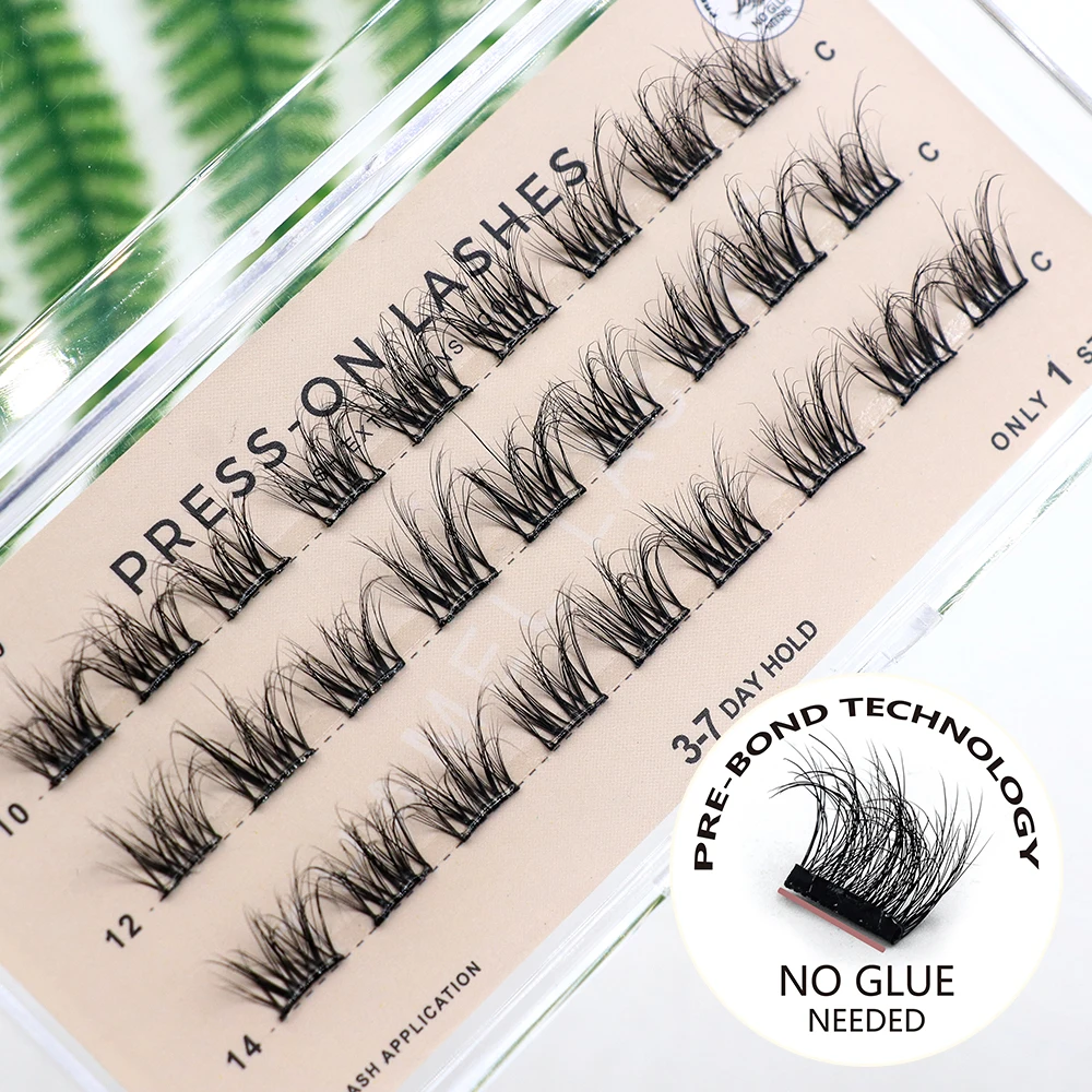 Wholesale No Glue Pre Bond CDL Curl Self Adhesive Black Brown Press On Cluster DIY Segment Eyelashes Kit