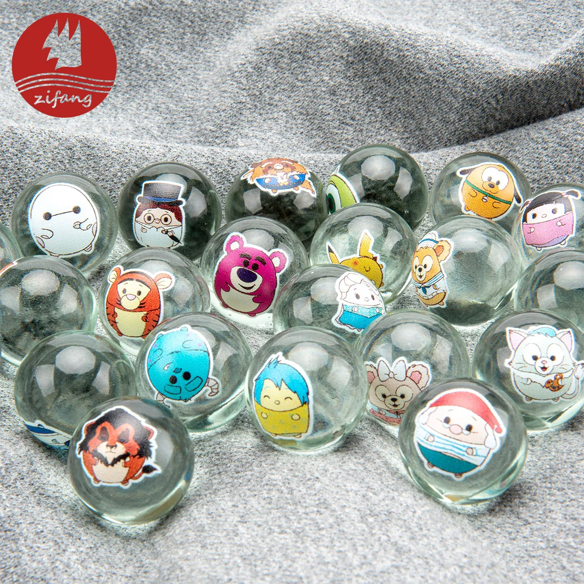 Wholesales factory directly custom cartoon design 16mm 25mm glass marbles ball toys for sale