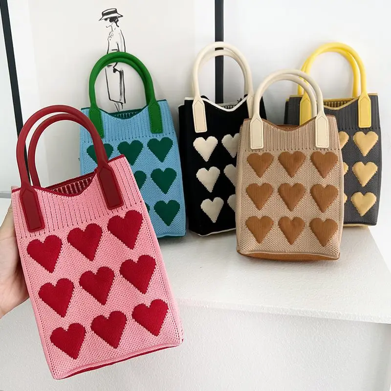 Wholesales Fashion Crochet Phone Sling Handbag Knit Woven Women Candy Cute Colors Quilted Phone Sling Shoulder Bags