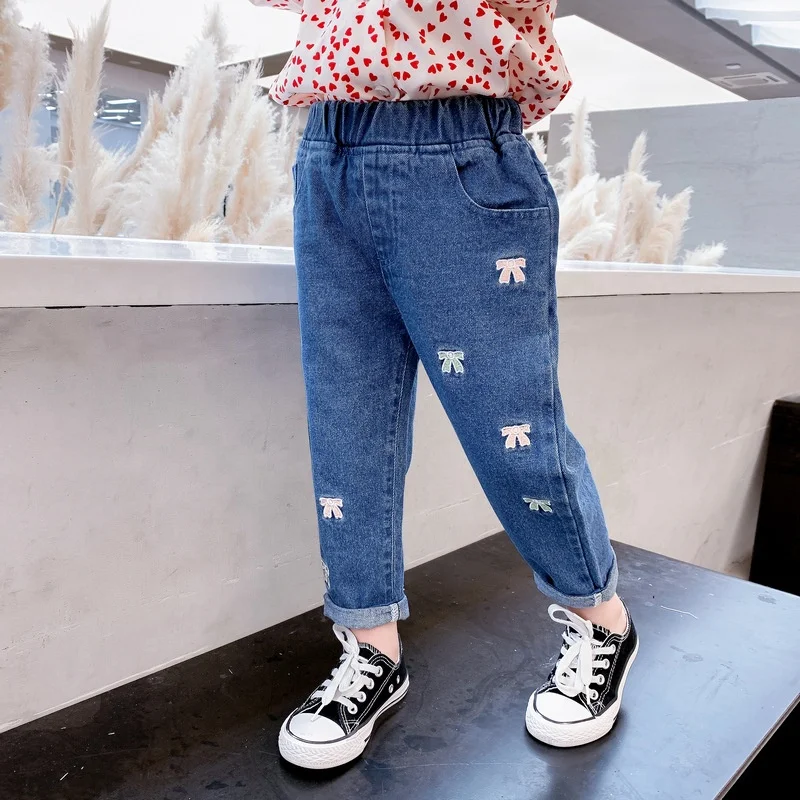 SKYKINGDOM gz longchan Styles Fashion Girl Jean Pants Casual Elastic Waist Washed Blue Denim Kids Boutique Outfit New Jeans girl