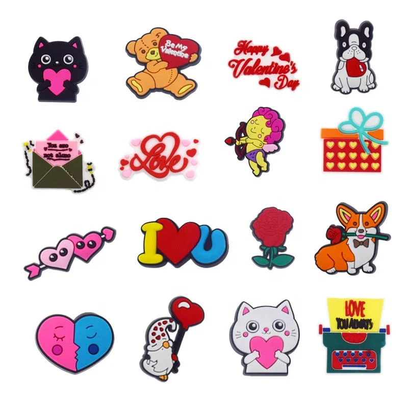 New Arrival PVC Clog charms Shoe Decoration Accessories Buckle Bride Wedding Shoe Charms Love Pink Shoe Charms