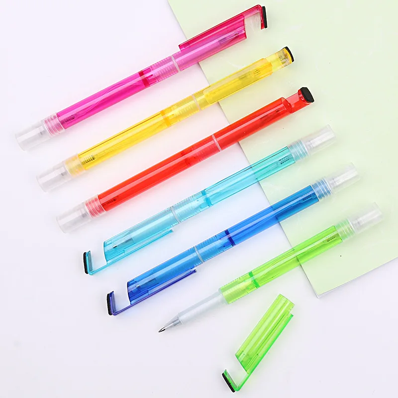 4 in 1 Multi-functional Plastic Gel Ballpoint Pen Custom Logo Transparent Gel Pen with Phone Holder and Screen Cleaner