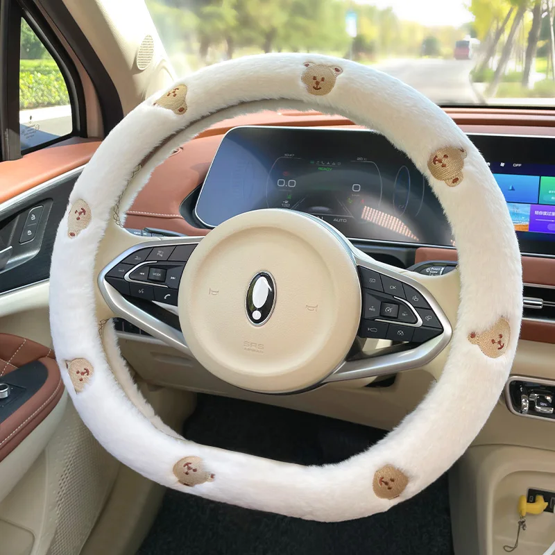 38cm 15 inch flower plush universal anti slip custom steering wheel cover for women and girls