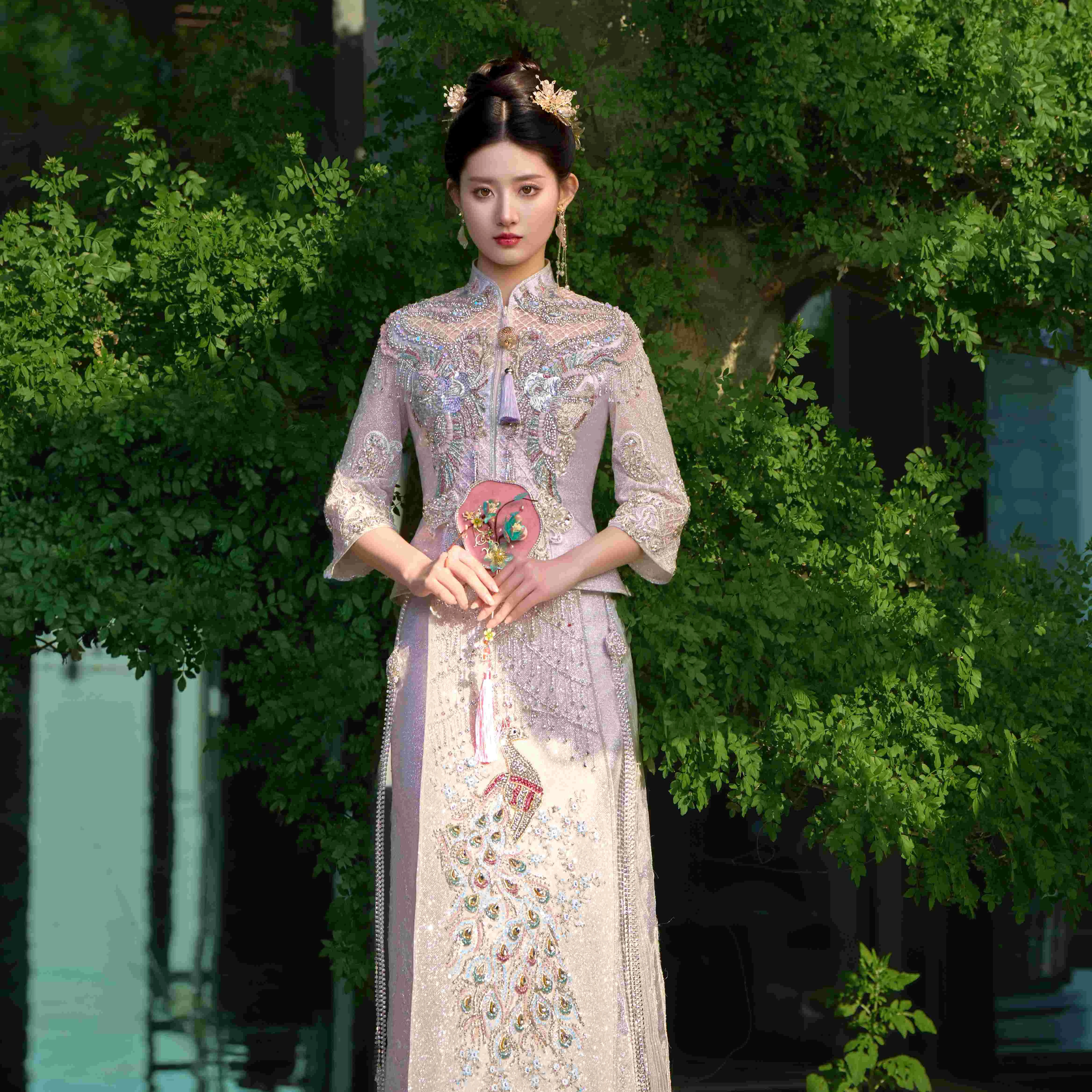 Элегантный костюм Xiuhe свадебное платье невесты Павлин Костюм