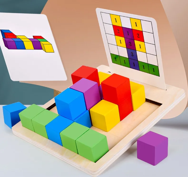 Wooden Puzzle Brain Teasers Toy Tangram Jigsaw Russian Blocks Board Game Montessori Educational Toy Intelligence Colorful 3D