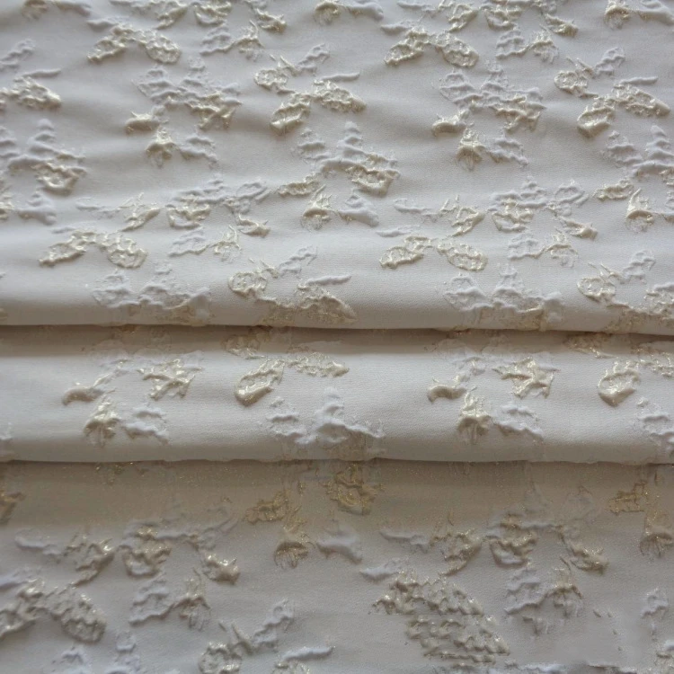 Fresh White Rice Jacquard Fabric with Three-Dimensional Flower Pattern for T-Shirts and Interlining