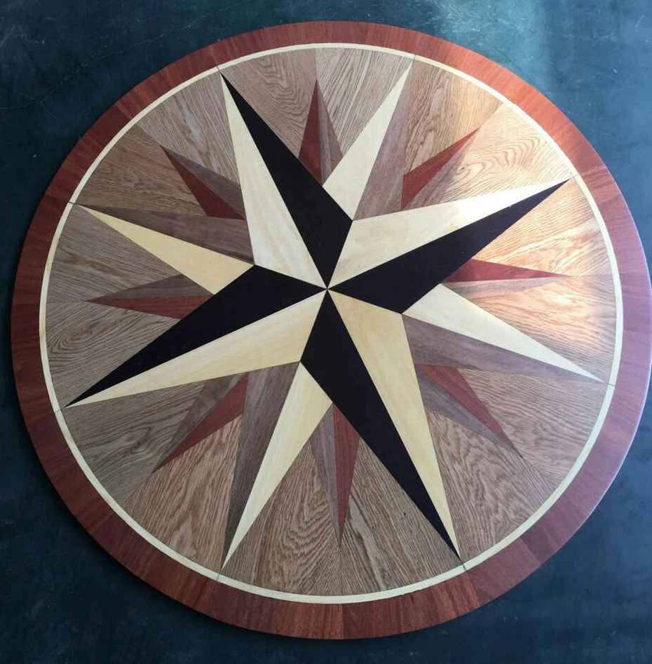 Brass Inlay Compass Wind Rose Design Hardwood Medallion Wood Inlay Design Parquet Wood Marquetry Wood Flooring