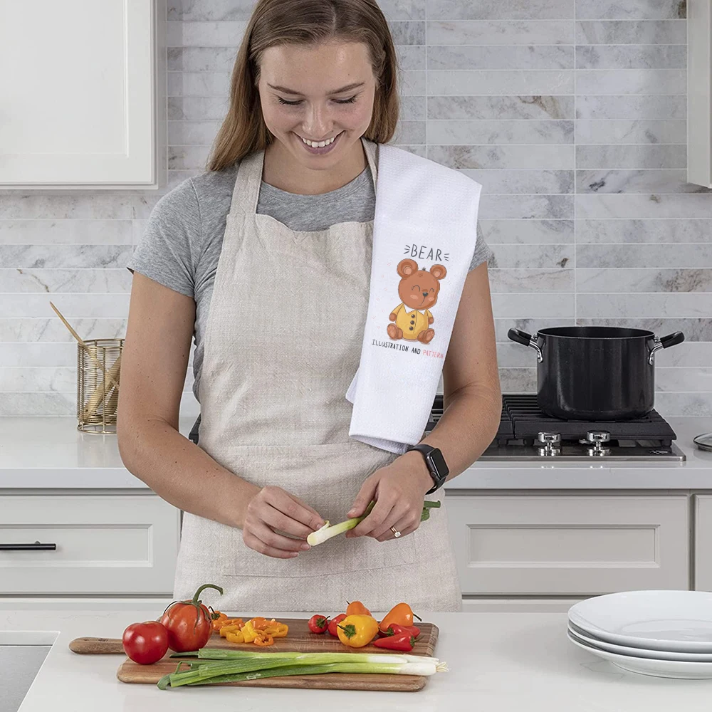 Microfiber Personalised Print Polyester Waffle Weave Washable Terry Cloth Kitchen Napkins Drying Tea Towels Set with Logo